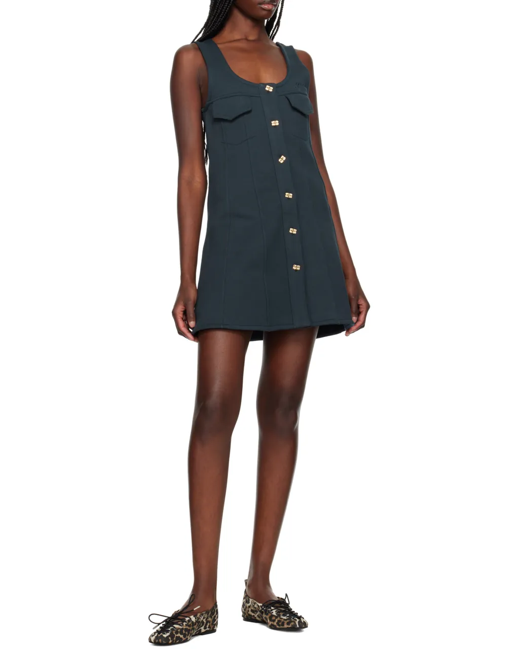 Leopard Printed Denim Lace-Up Ballerinas