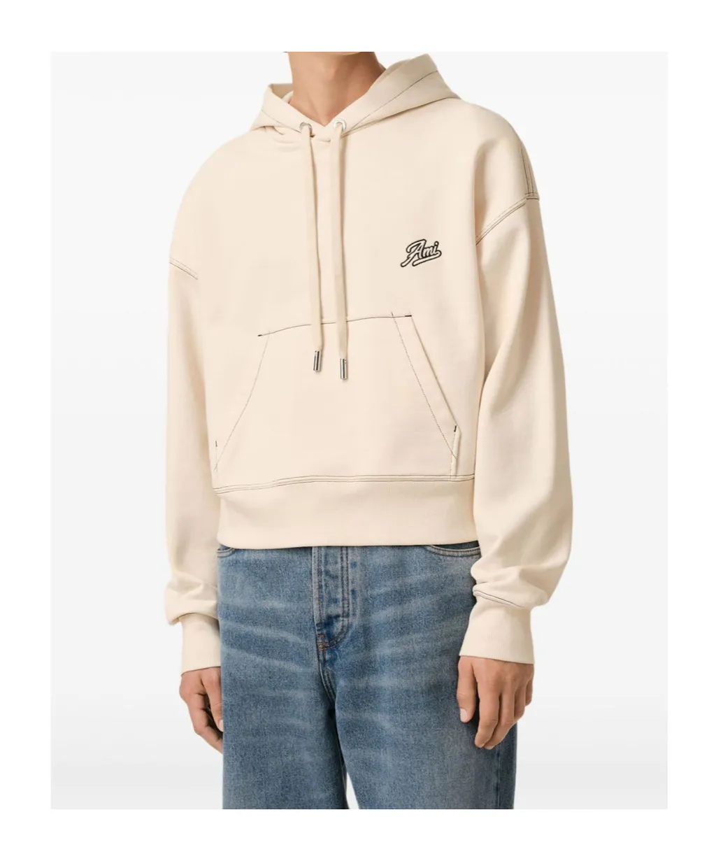 Ami Paris Logo Embroidered Drawstring Hoodie