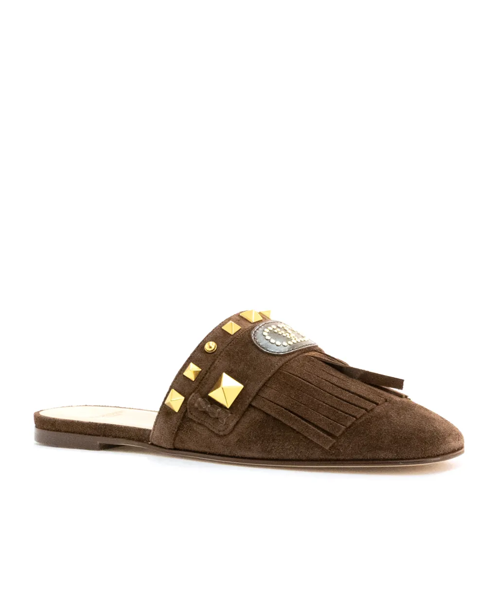 Valentino Garavani Rockstud Fringed Detailed Mules