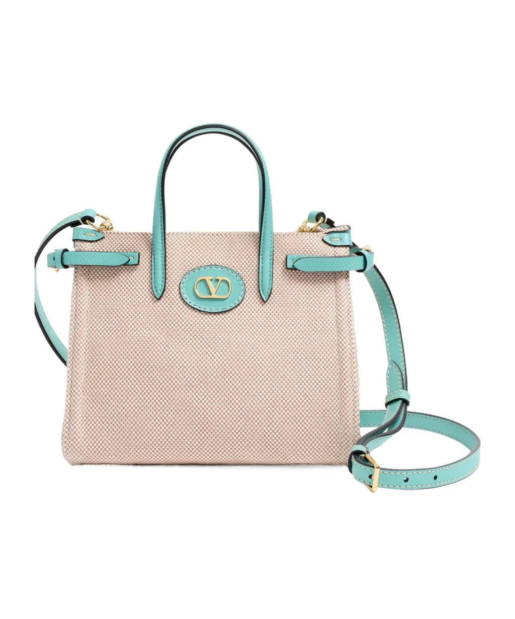 Valentino Vlogo Plaque Mini-Check Top Handle Bag