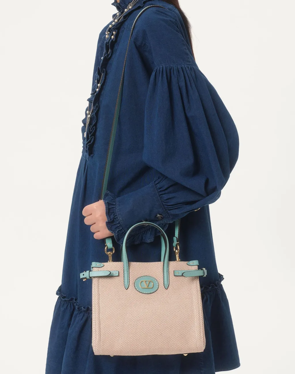 Valentino Vlogo Plaque Mini-Check Top Handle Bag