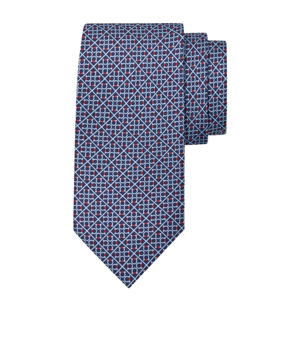 Square Gancini Print Silk Tie