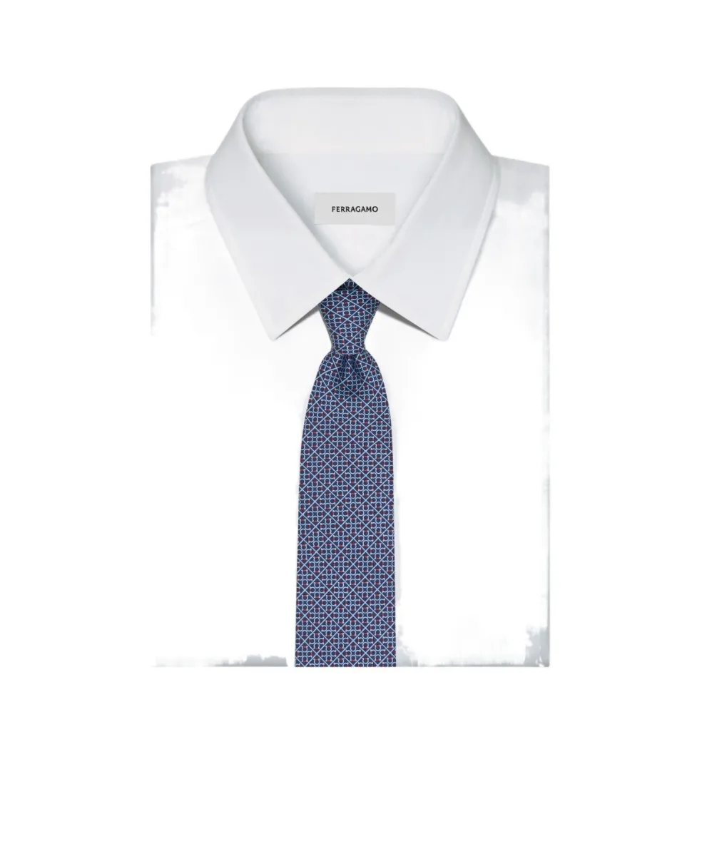 Square Gancini Print Silk Tie