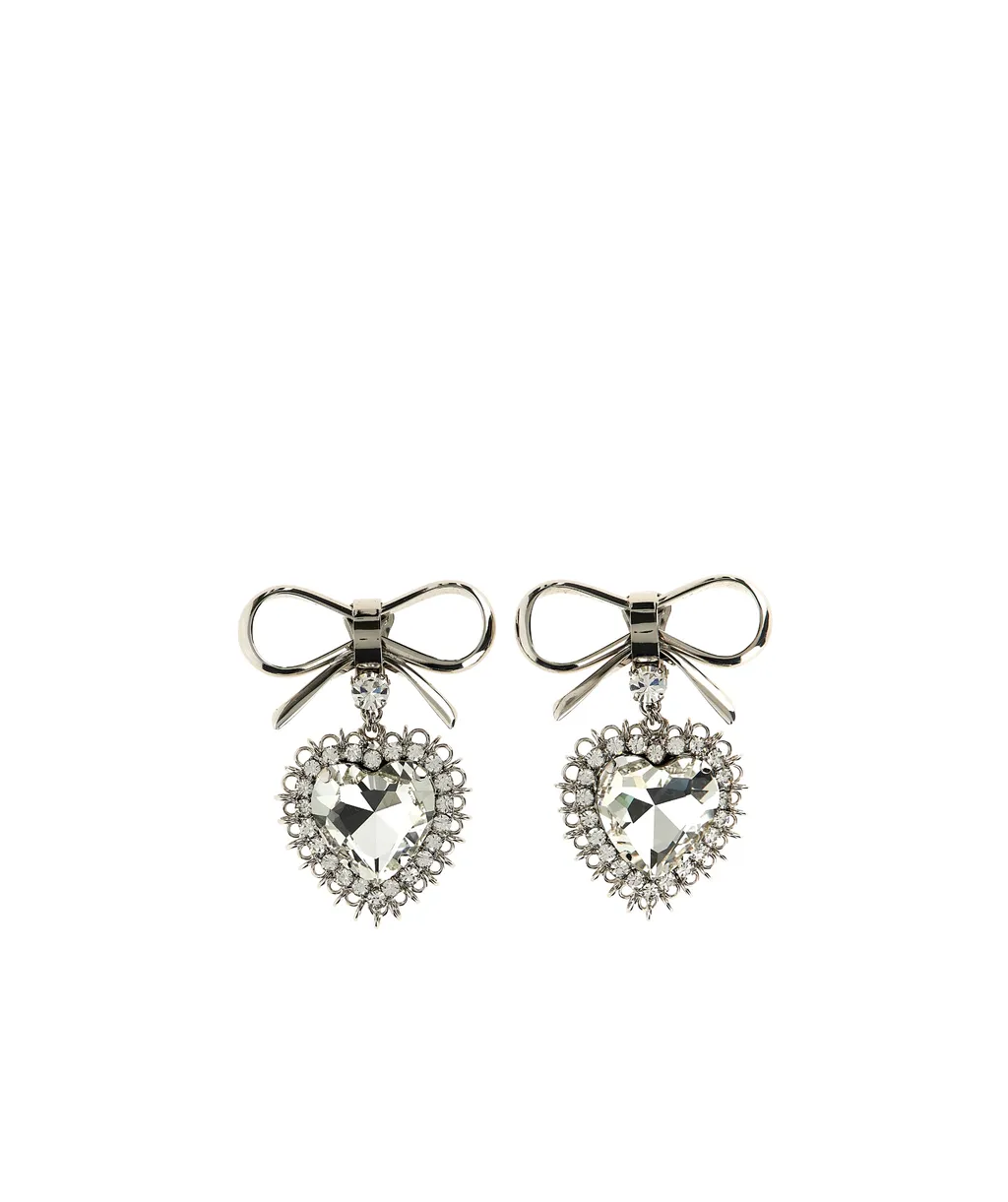 Alessandra Rich Pendant Heart Bow Earrings