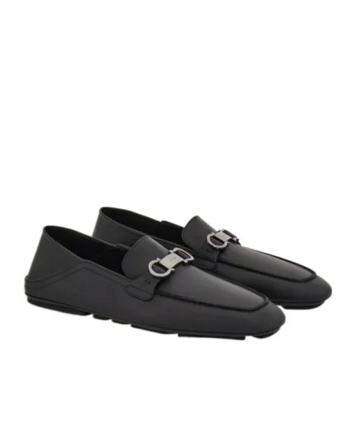 Gancini-Plaque Leather Loafers