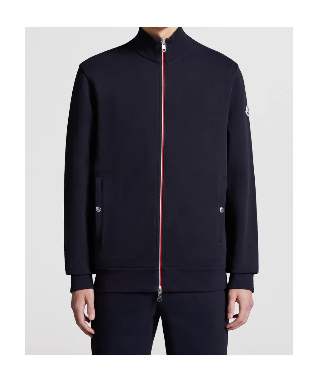 Tricolor-Trimmed Cotton Zip-Up Sweatshirt