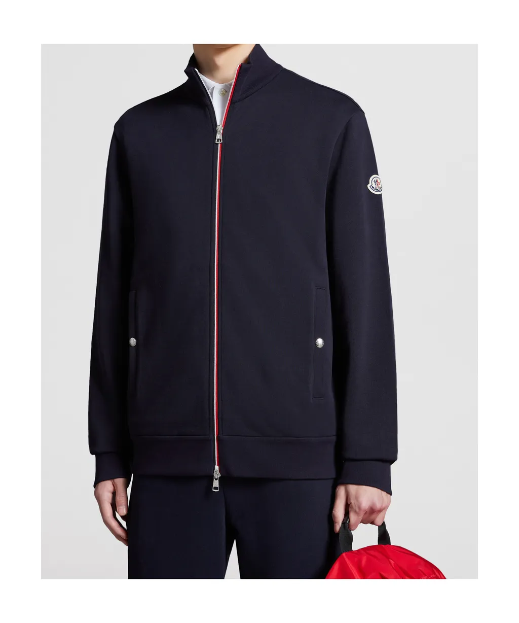 Tricolor-Trimmed Cotton Zip-Up Sweatshirt