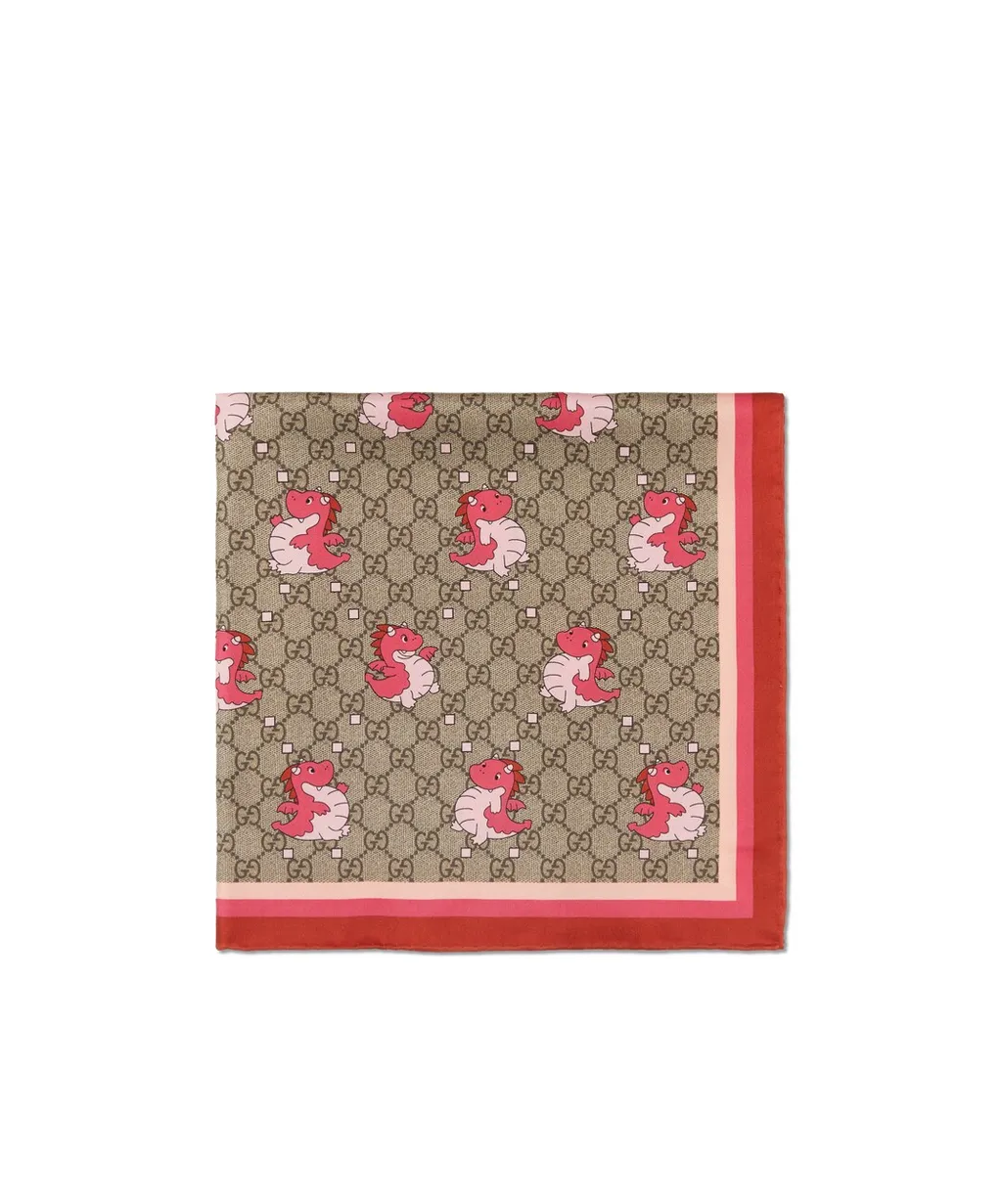 Baby Dragon Print Silk Square Scarf