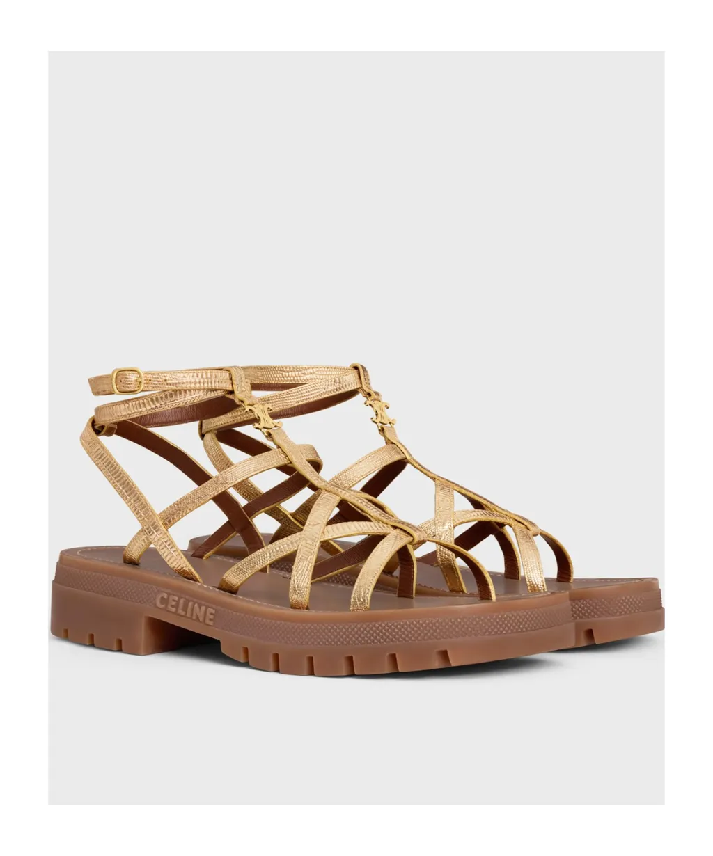 Celine - Clea Triomphe Strappy Sandal In Lizard Stamped Metalized Calfskin