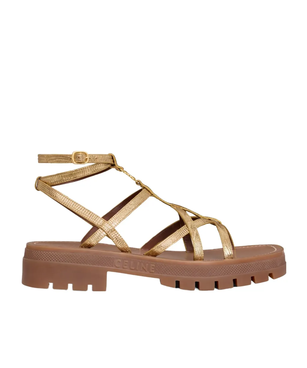 Celine - Clea Triomphe Strappy Sandal In Lizard Stamped Metalized Calfskin
