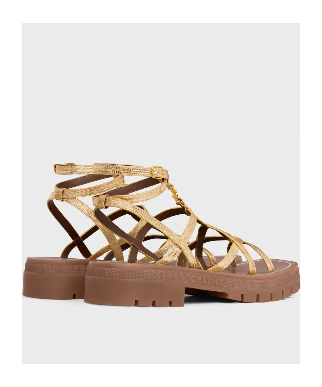Celine - Clea Triomphe Strappy Sandal In Lizard Stamped Metalized Calfskin