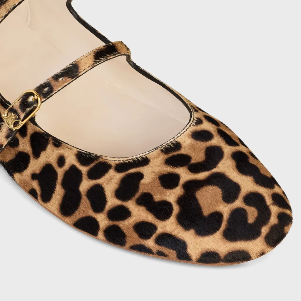Les Ballerines Celine Double Strap Ballerina In Leopard Printed Hairy Calfskin