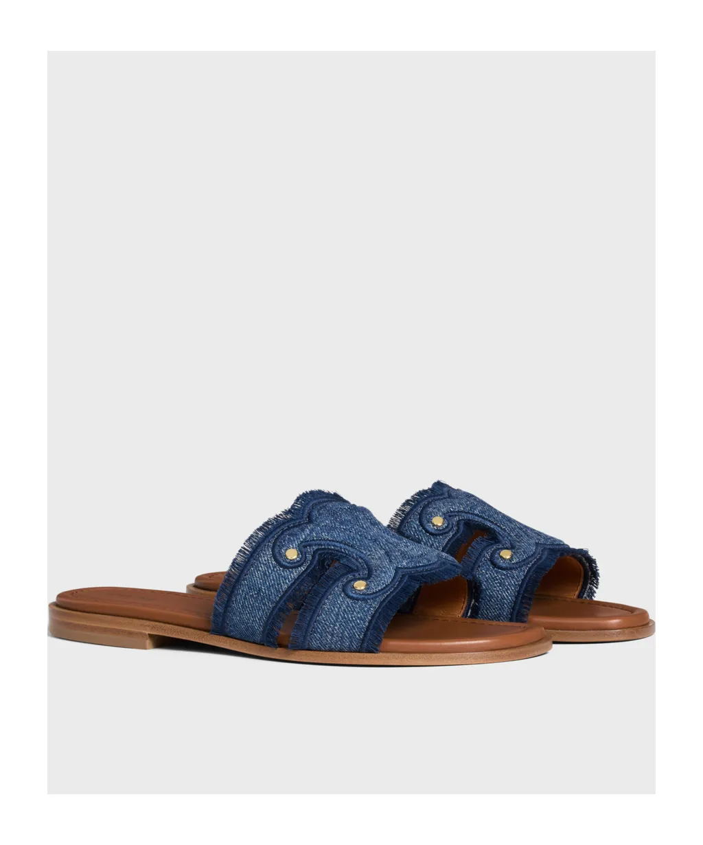 Celine Marina Fringed Mule In Denim