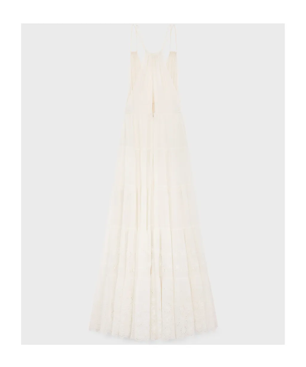 Embroidered Long Dress In Cotton Silk Crepon
