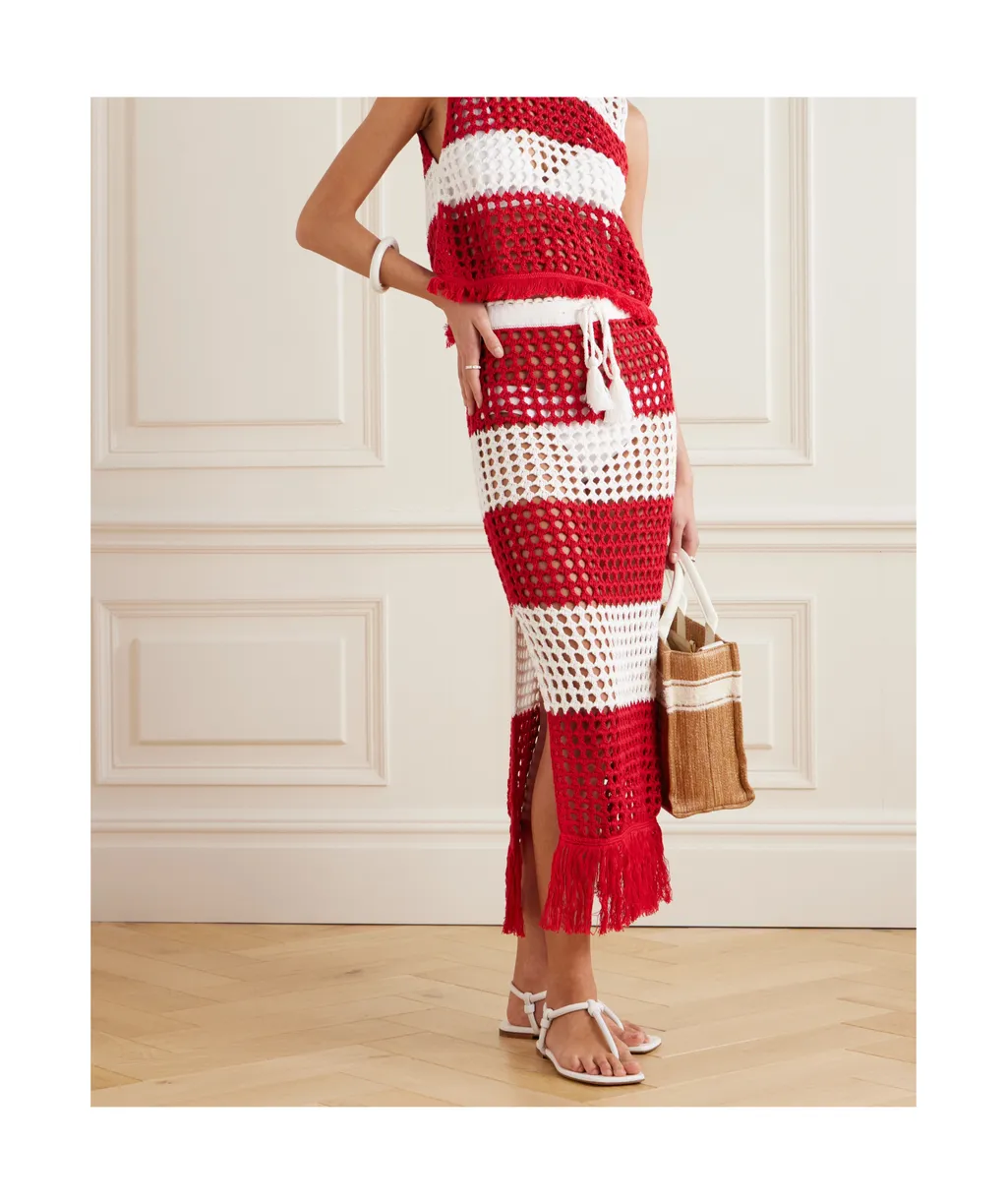 Hollowed-Out Knitted Extra-Long Skirt