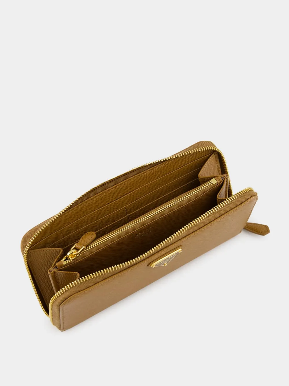 Prada Logo Plaque Zip-Around Large Wallet
