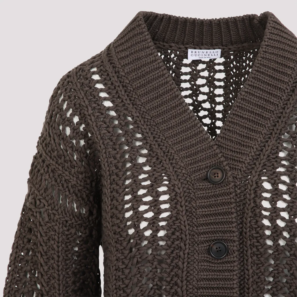 Brunello Cucinelli Long Sleeved Open-Knit Cardigan