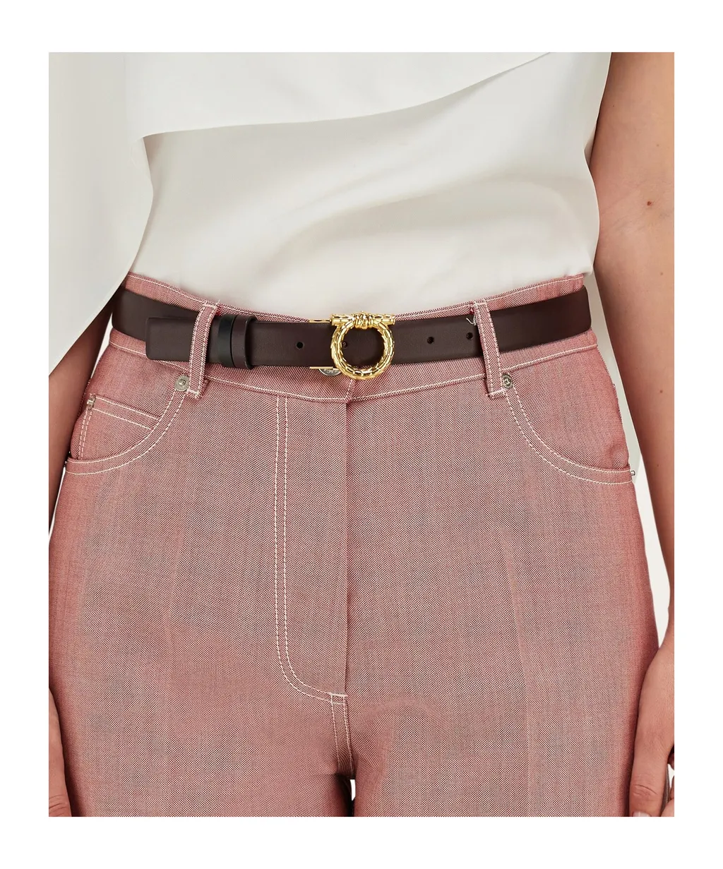 Gancini-Buckle Leather Belt