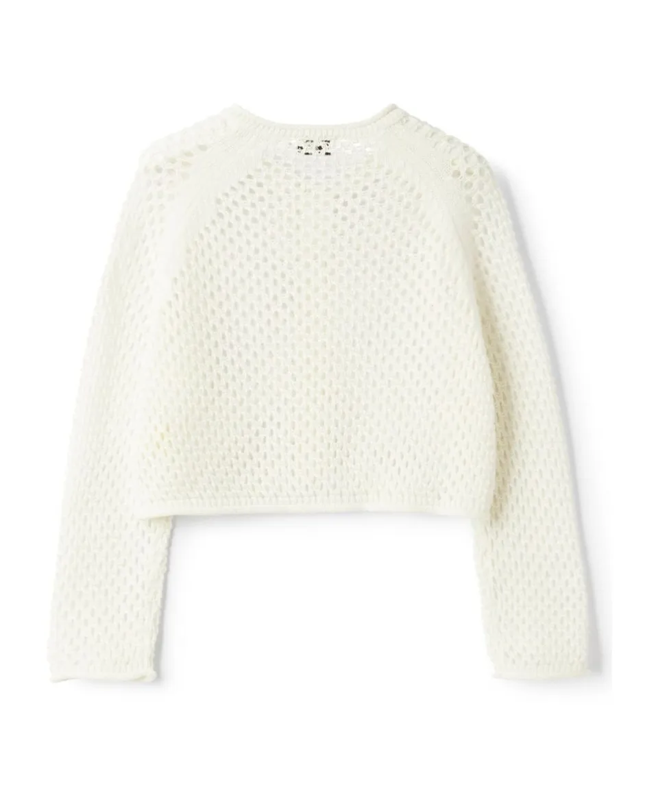 Button-Front Open-Knit Cardigan