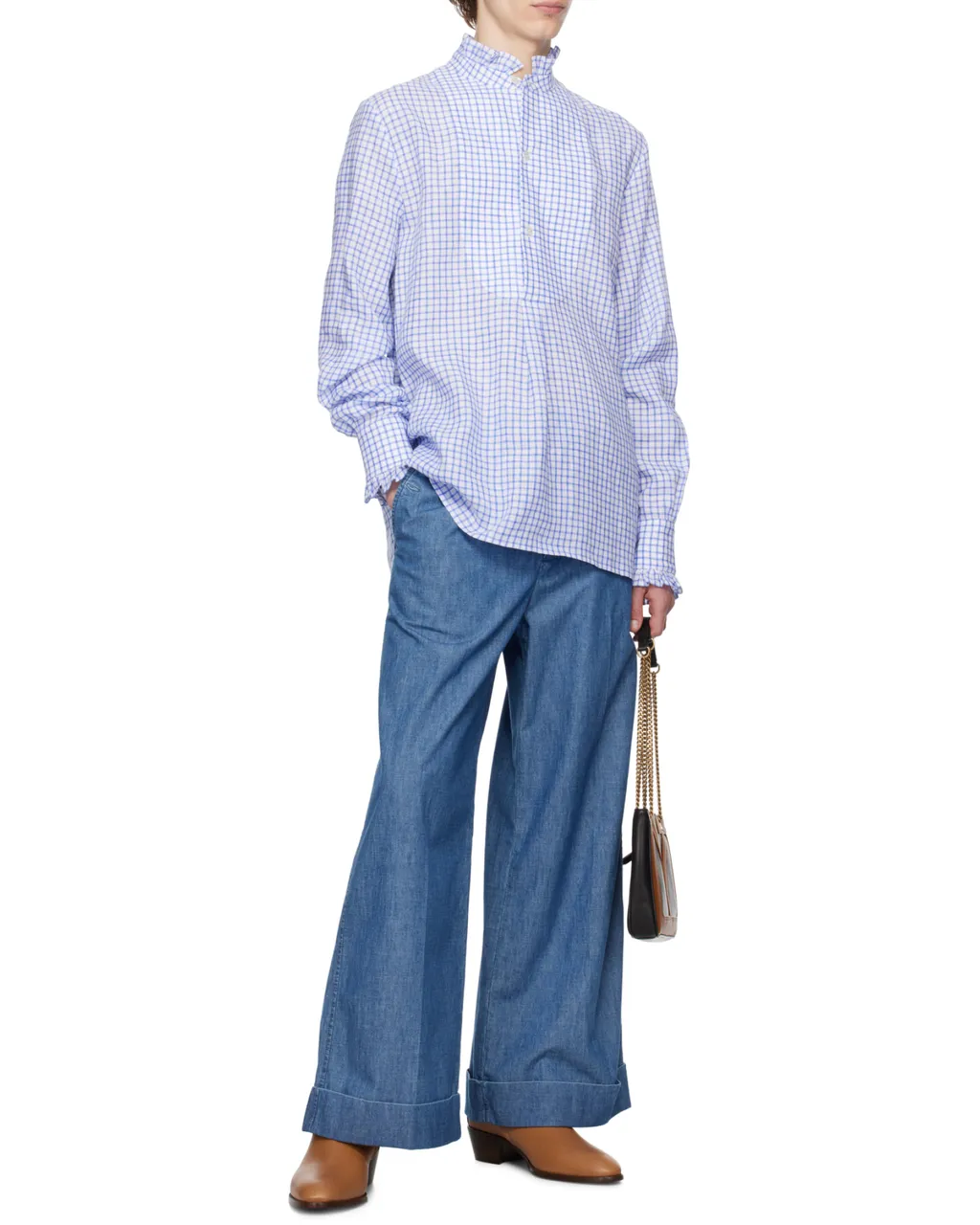 Valentino Checked Ruffle Detailed Long-Sleeved Shirt