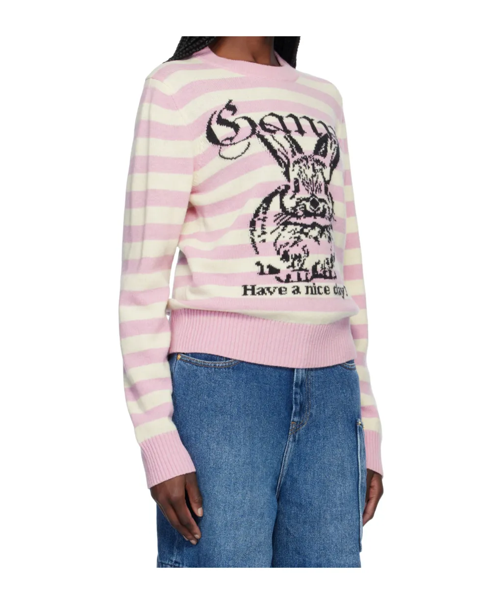 Ganni Striped Graphic Bunny Jumper