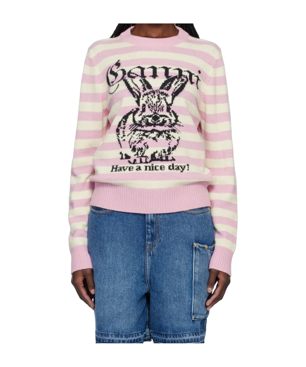 Ganni Striped Graphic Bunny Jumper