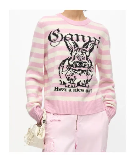 Ganni Striped Graphic Bunny Jumper