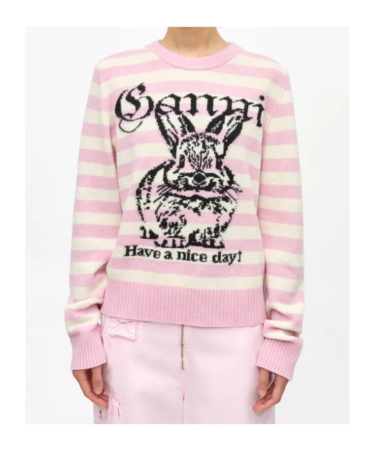 Ganni Striped Graphic Bunny Jumper