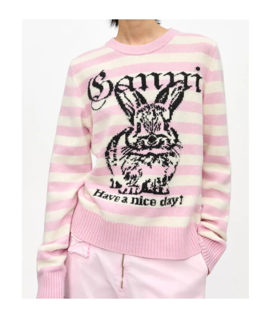 Ganni Striped Graphic Bunny Jumper