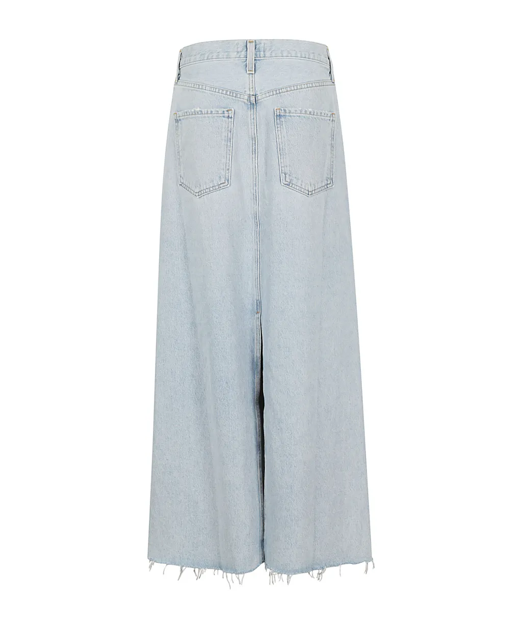 Agolde Mid-Rise Frayed Edge Denim Skirt