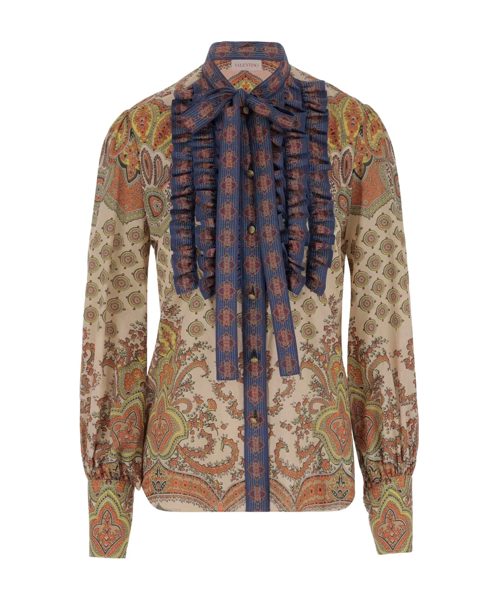 Valentino All-Over Patterned Ruffled Top