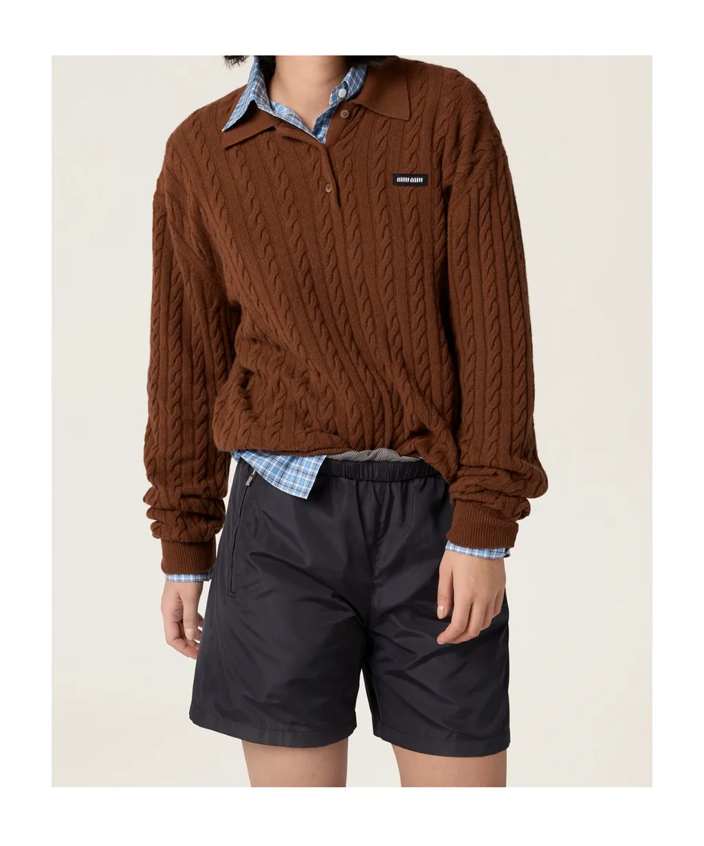 Miu Miu Logo-Patch Wide-Leg Bermuda Shorts