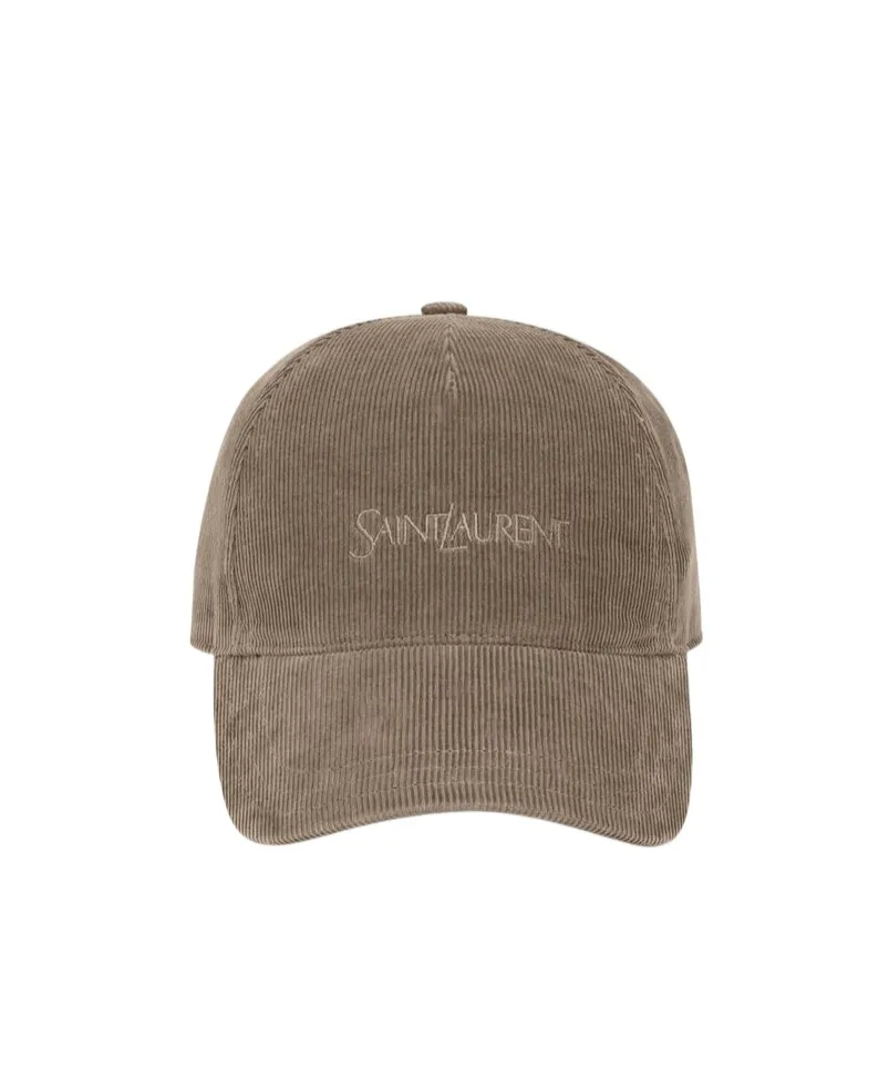 Saint Laurent Logo Embroidered Crduroy Baseball Cap