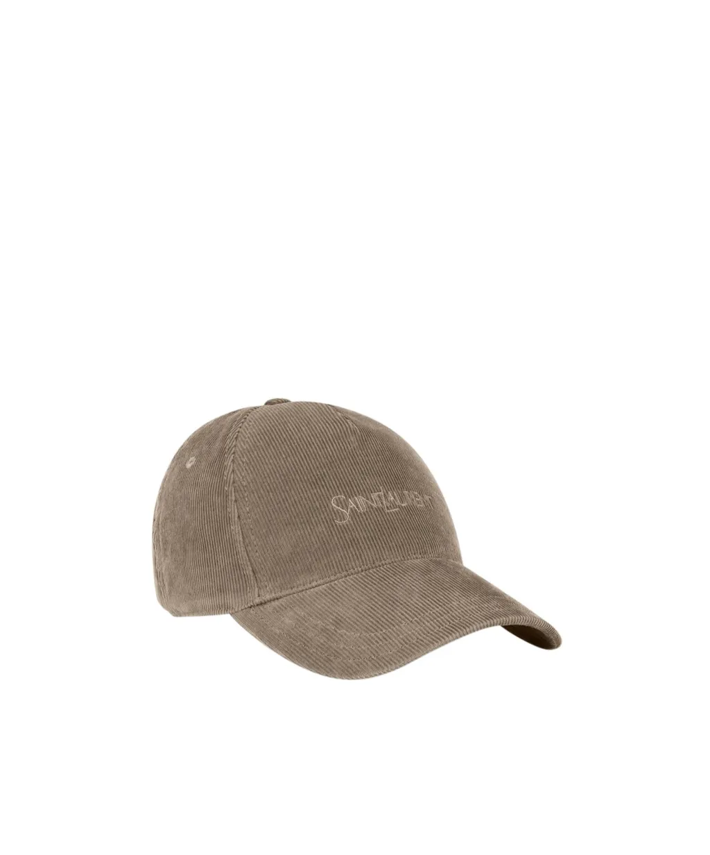 Saint Laurent Logo Embroidered Crduroy Baseball Cap