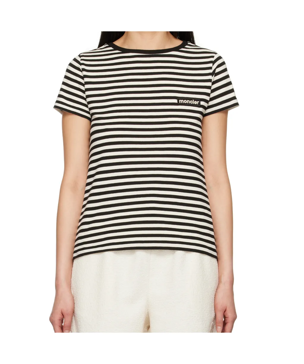 Moncler Logo Patch Striped Crewneck T-Shirt