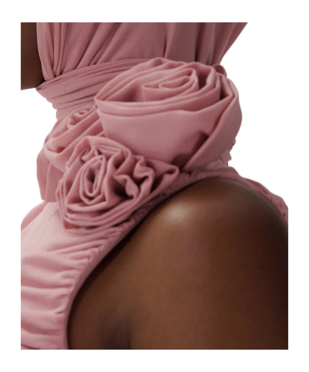Ruched Mock-Neck Midi Dress