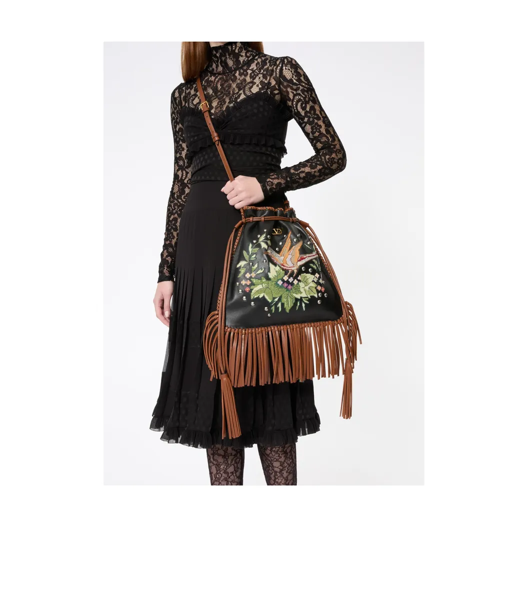 Valentino Garavani NellcÔTe Alice Embroidered Bag With Fringes
