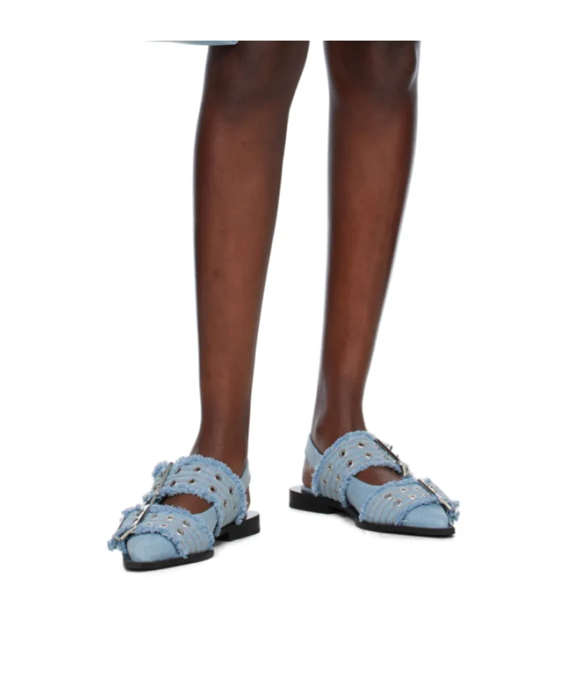 Ganni Feminine Slingback Denim Flat Shoes