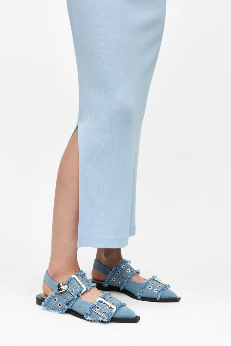 Ganni Feminine Slingback Denim Flat Shoes