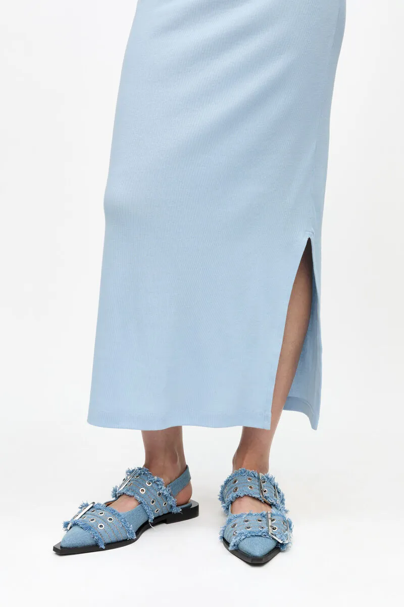 Ganni Feminine Slingback Denim Flat Shoes