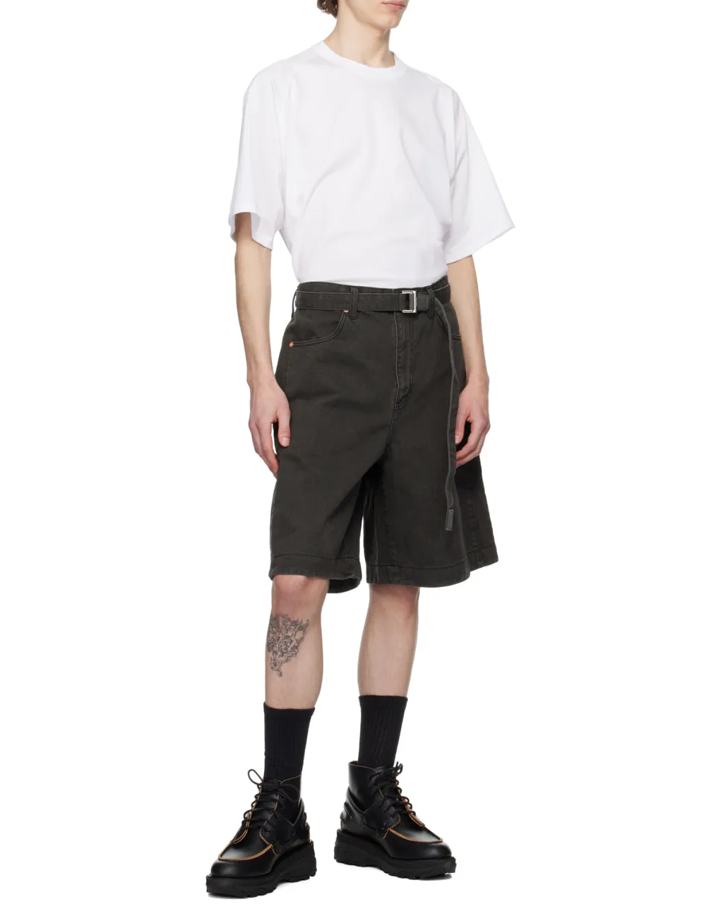 Sacai Belted Denim Bermuda Shorts