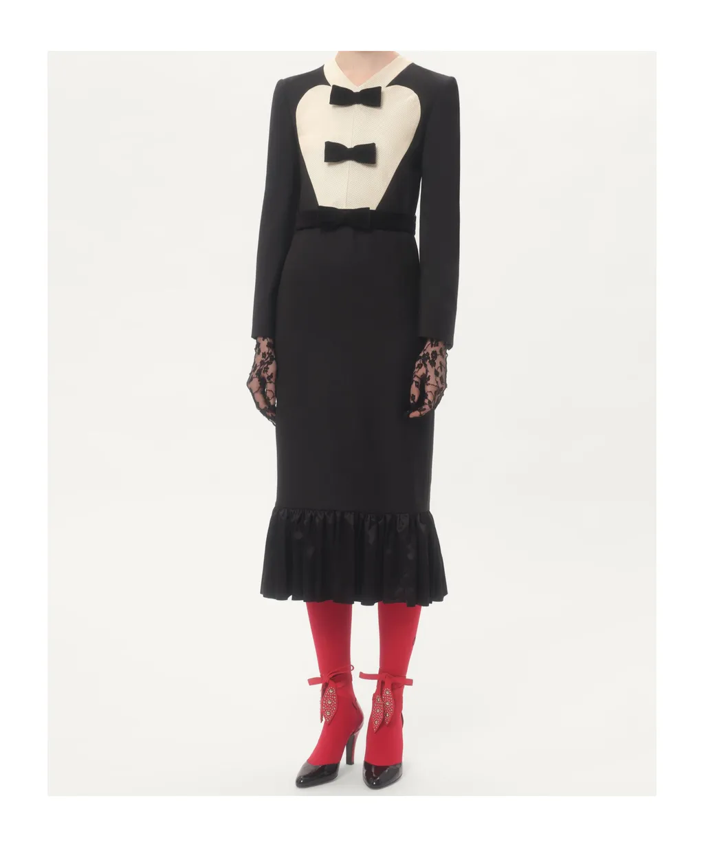 Valentino Bow Detailed Peplum Hem Midi Dress