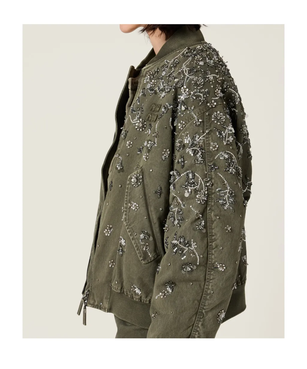 Miu Miu Floral-Embroidered Zipped Bomber Jacket