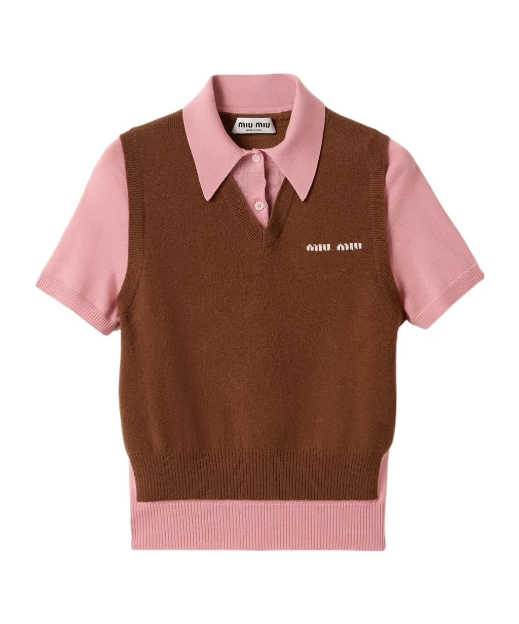 Miu Miu Logo-Intarsia Knitted Polo Top