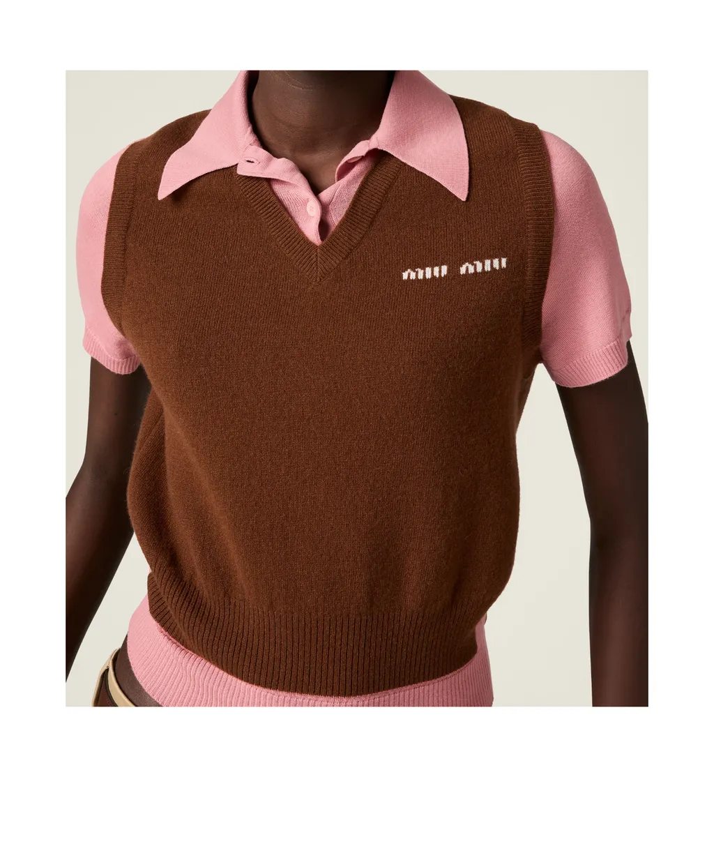 Miu Miu Logo-Intarsia Knitted Polo Top
