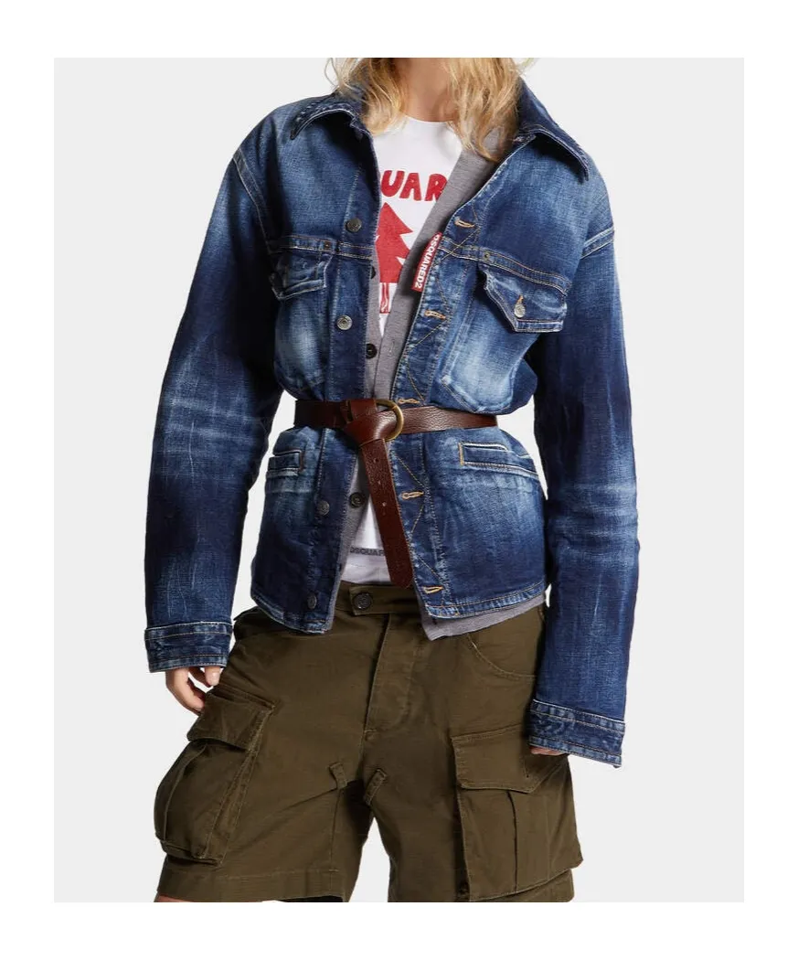 Dsquared2 Belted Distressed Denim Jacket