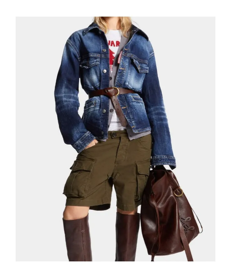 Dsquared2 Belted Distressed Denim Jacket