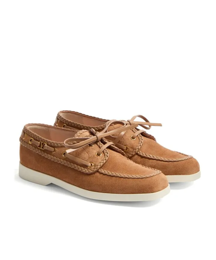 Valentino Braided-Edge Lace-Up Boat Shoes