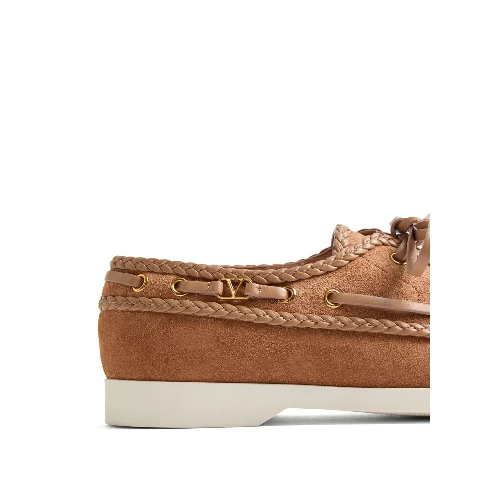 Valentino Braided-Edge Lace-Up Boat Shoes