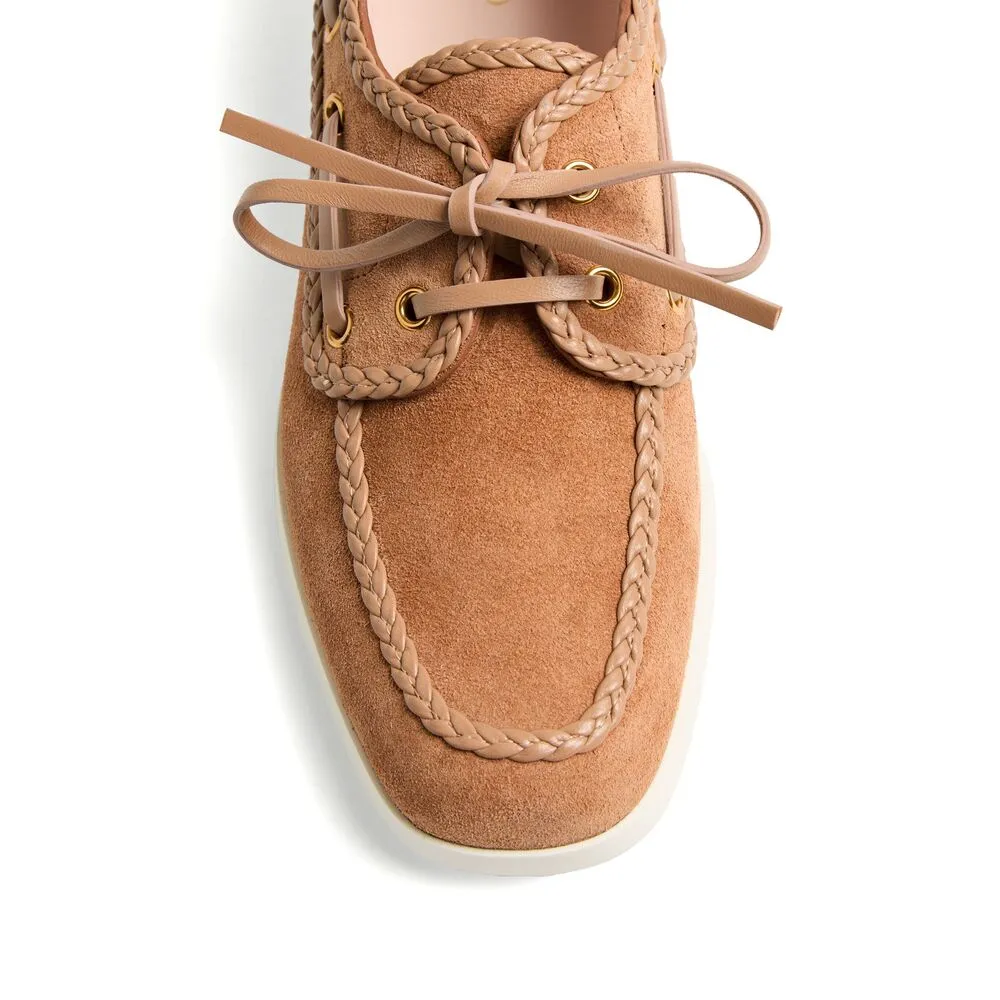 Valentino Braided-Edge Lace-Up Boat Shoes